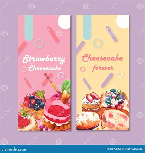 Dessert Flyer Design With Strawberry Cheesecake Creative Watercolor
