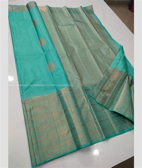 Turquoise And Golden Color Kanchi Pattu Sarees With Double Border