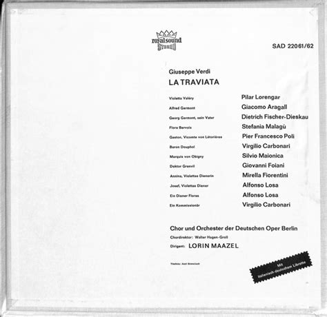 La Traviata By Giuseppe Verdi Chor Der Deutschen Oper Berlin Und