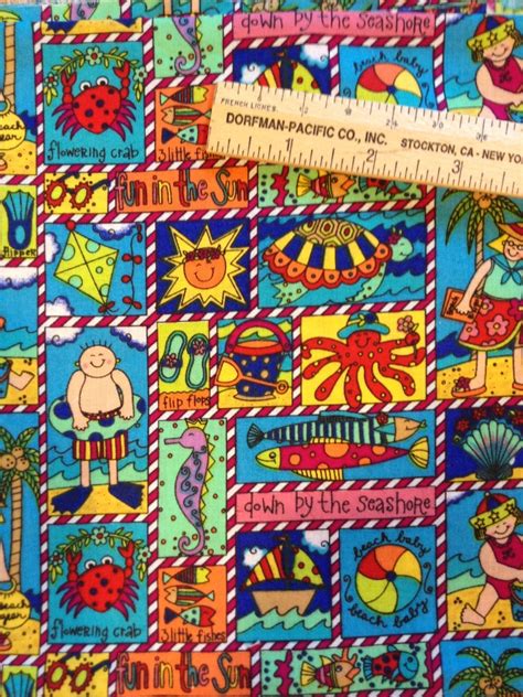 beach print cotton fabric bright colors 38 wide x