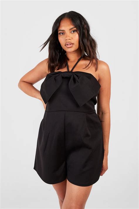 Plus Scuba Bow Flippy Playsuit Boohoo Uk