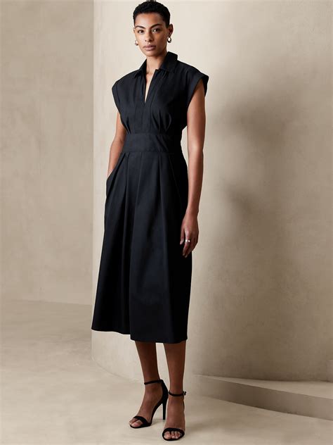 Band Waist Poplin Midi Dress Banana Republic Factory