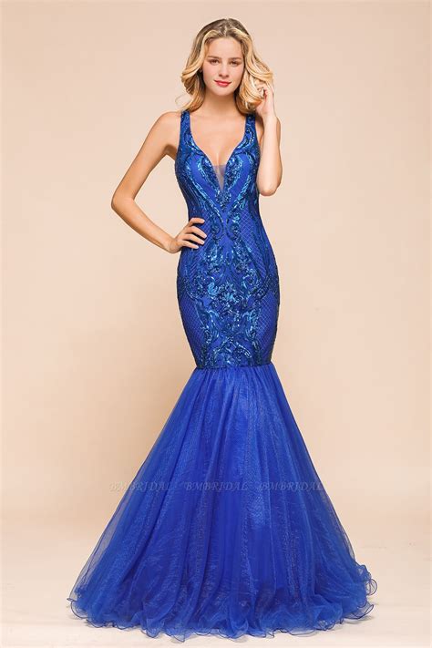 BMbridal Gorgeous Royal Blue Mermaid Prom Dress Long Sequins Evening