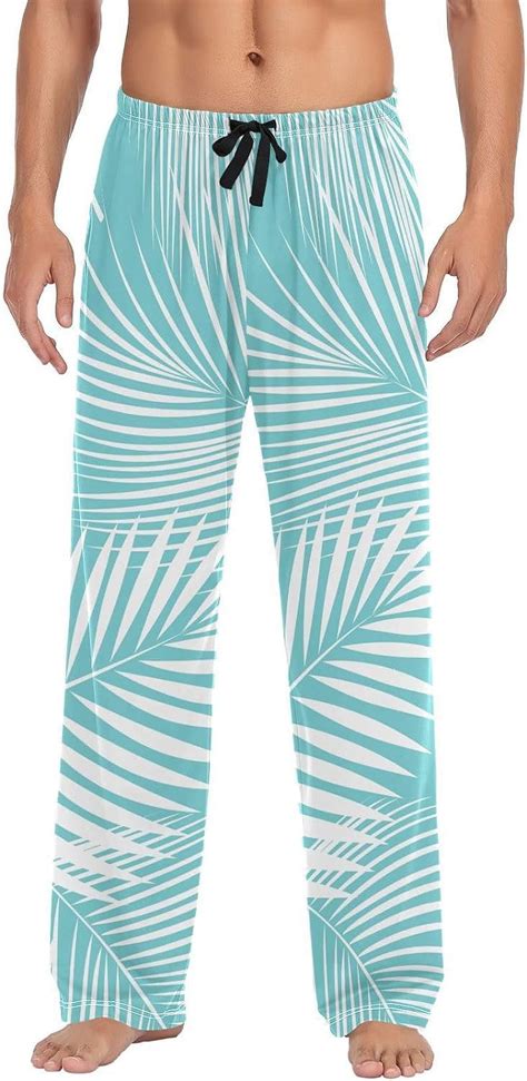 Men S Pajama Bottoms Blue Palm Leaf Drawstring Lounge Pants Soft Sleepwear Separate Bottoms For