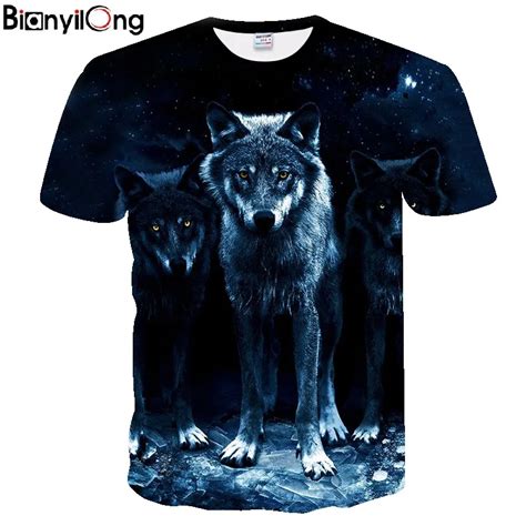 Bianyilong 2018 3d Wolf T Shirt Mens Brand 3d Indians Wolf Print T