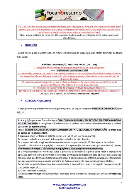 Foca No Resumo Impedimento E Suspeicao Ncpc Pdf