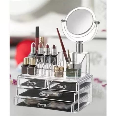 Organizador De Maquiagem Com Espelho - Organizador de maquiagem Acrílico com 4 gavetas e espelho | Shopee Brasil