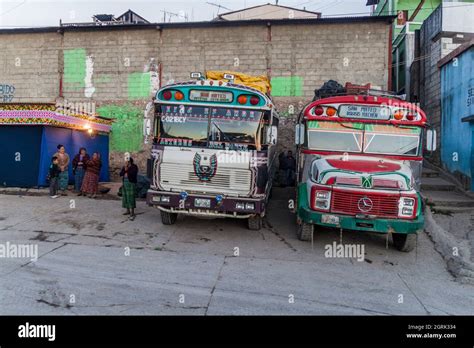 San Mateo Ixtatan Guatemala March Colourful Chicken Buses