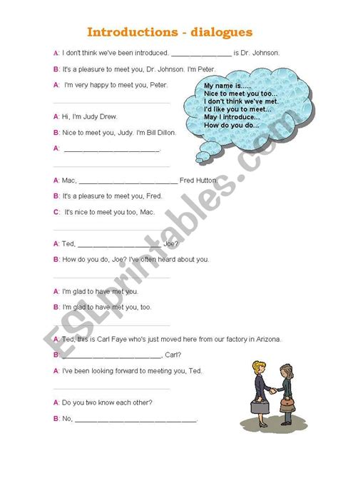 Introductions Dialogues Esl Worksheet By Borna