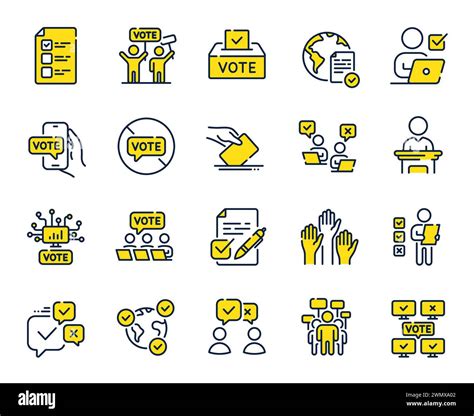 Voting Line Icons Public Election Vote Box Ballot Paper Icons