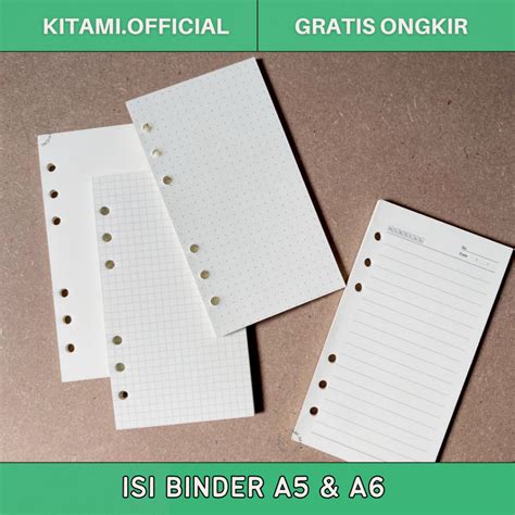 Jual KERTAS ISI BINDER A5 A6 POLOS GRID DOT GARIS REFILL BINDER ISI