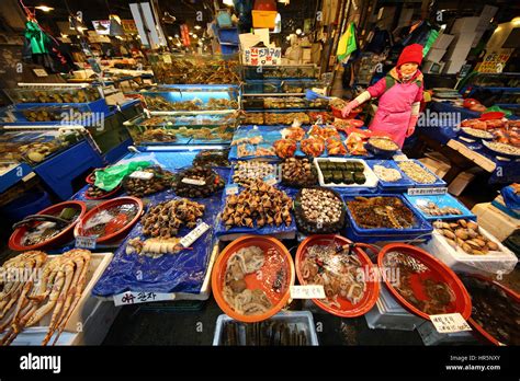 Stalls At Noryangjin Fish And Seafood Market In Seoul Korea Stock