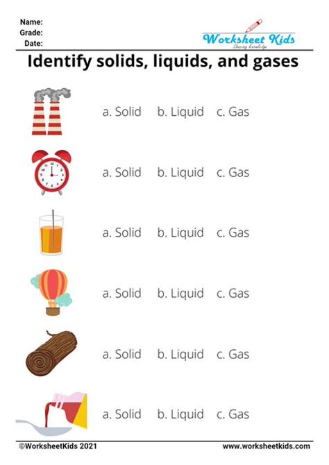 Solid Liquid Gas Worksheet High School