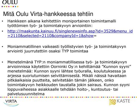 Virta Oulu Hanke Ty Tt Mien Ty Ja Toimintakyvyn Arviointi Pirjo