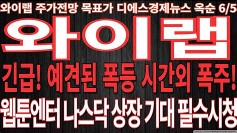 와이랩 와이랩주가전망 긴급 예견된 폭등 시간외 폭주 웹툰엔터 나스닥 상장 기대 필수시청 디에스경제뉴스 옥순 Youtube