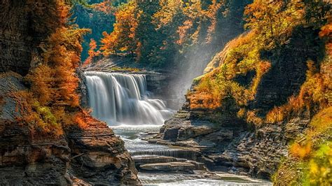 Waterfall Nature Water Body Of Water Castile Letchworth State Park