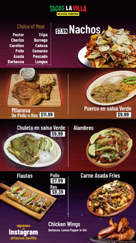 Menu Tacos La Villa