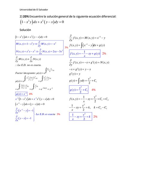 Solution Examen De Ecuaciones Diferenciales Studypool