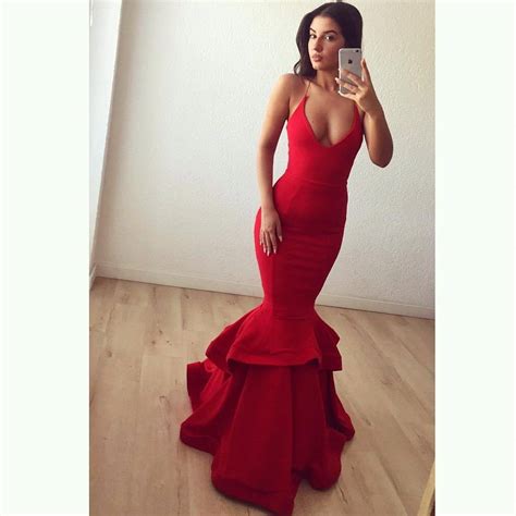 Red Mermaid Prom Dress Satin Prom Gowns Red Evening Dress Prom Dresses