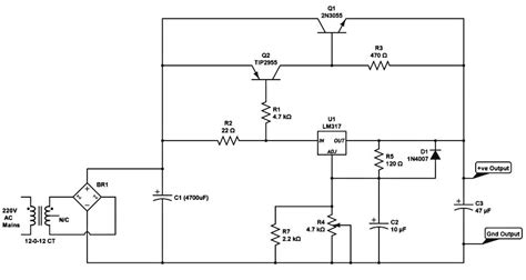 Voltage And Current Regulated Power Supply Circuit Diagram D