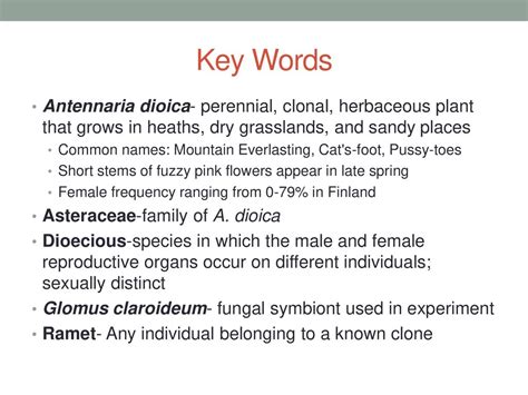 Sex Specific Responses To Mycorrhiza In A Dioecious Species Ppt Download