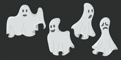 Collection Of Hand Drawn Contrast Ghosts With Grunge Texture Funny