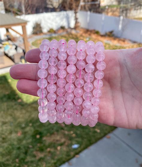 Natural Rose Quartz Crystal Bead Stretch Bracelet Mm Beaded Stretch