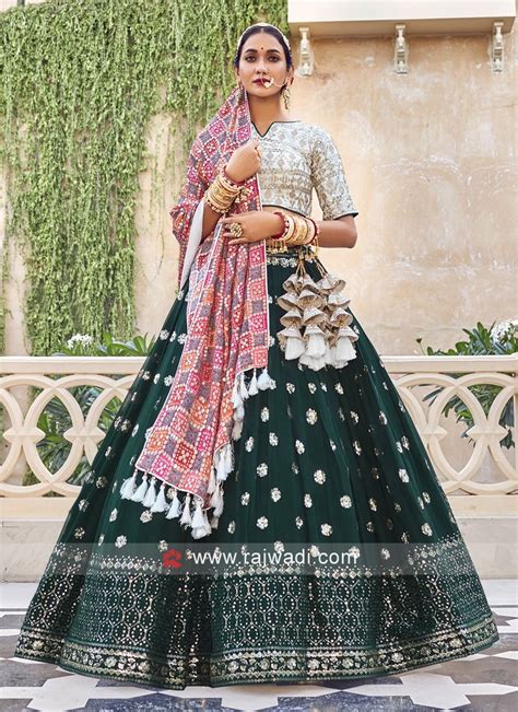 Chiffon Bottle Green Lehenga Choli