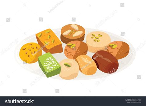 Indian Sweets Served Plate Variety Peda Stock Vector Royalty Free