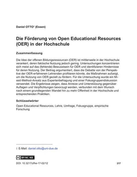 PDF Förderung von Open Educational Resources OER in der Hochschule