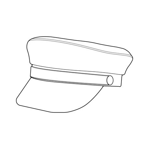 Outline Military Cap Vector Illustration Isolated On White Background