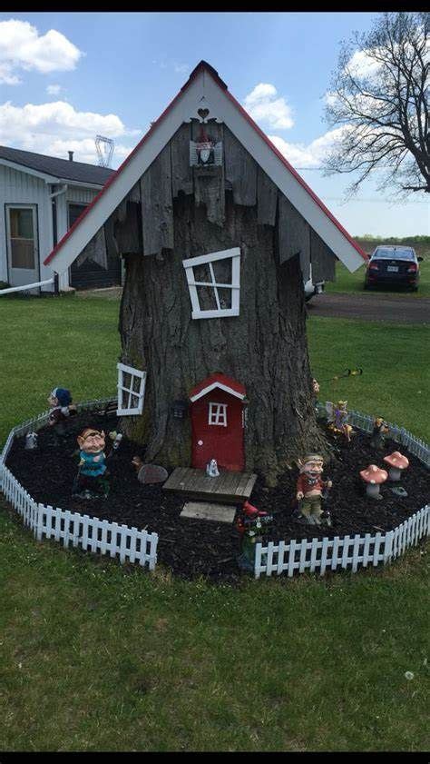 Gnome Tree Stump House Fairy Tree Houses Fairy House Diy Gnome House