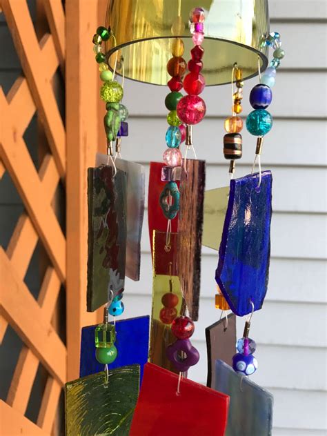 Wind Chime Stained Glass Sun Catcher Upcycled Wine Bottle Top Etsy