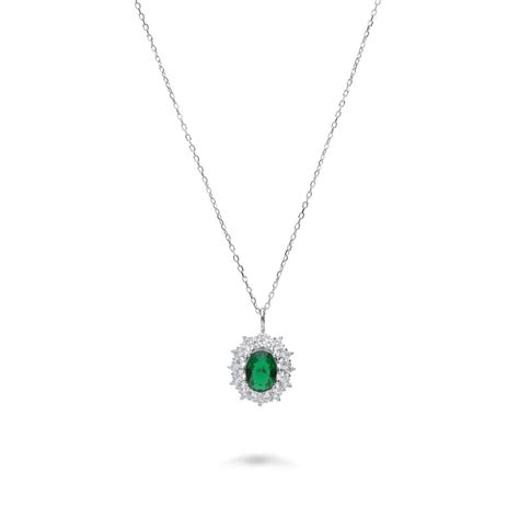 Collana In Argento Con Pietra Verde E Zirconi Oro Co Luxury Zone