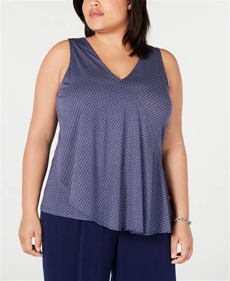 Michael Kors Plus Size Seaside Geo Print Asymmetrical Top Macys