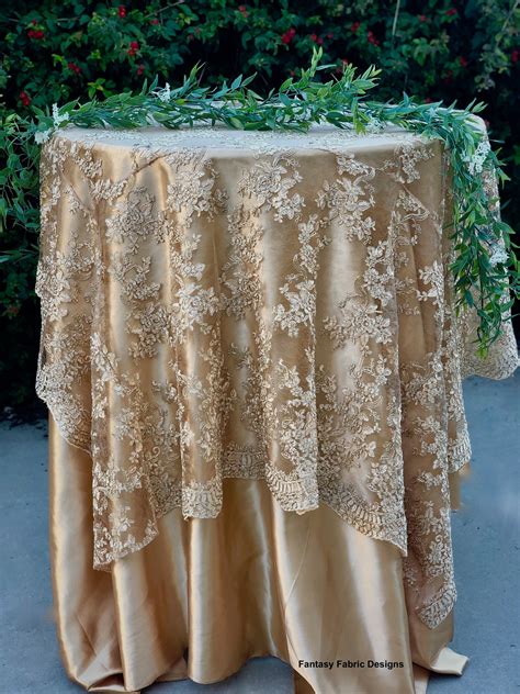 gold lace tablecloth, gold table overlay, lace table overlay, table ...