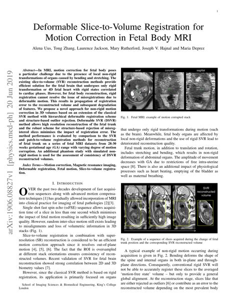 Pdf Deformable Slice To Volume Registration For Motion Correction In