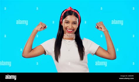 Flexing Empowerment And Woman Showing Arm Muscle Strong And Happy