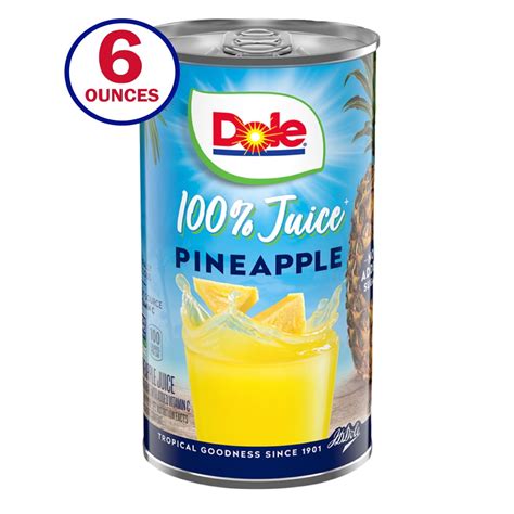 Dole All Natural 100 Pineapple Juice 6 Fl Oz Can Walmart