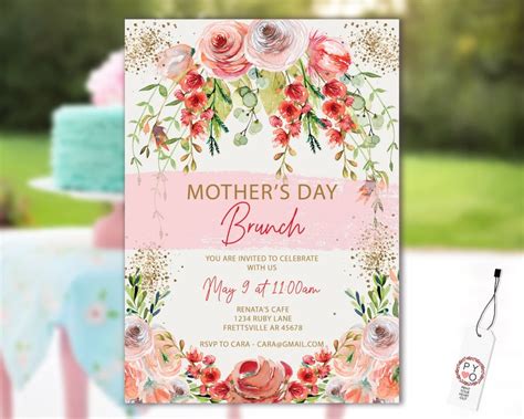 Mother S Day Brunch Lunch Gold Garden Invitation Printable Etsy Mothers Day Event Mothers Day