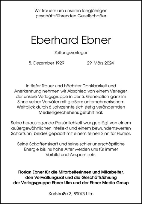 Nachruf Eberhard Ebner Teckbote Trauerportal