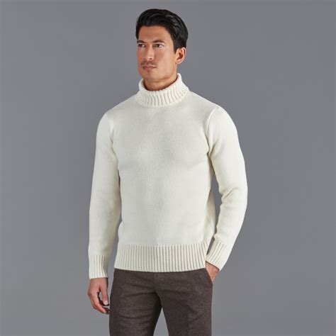 The Fitted Submariner Lloyd Roll Neck Merino Wool Jumper Ecru Paul