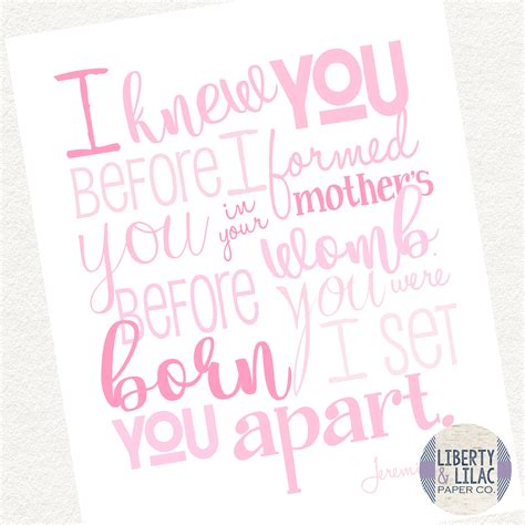 Baby Girl Nursery Art I Knew You Before I Formed You In Your Mother S