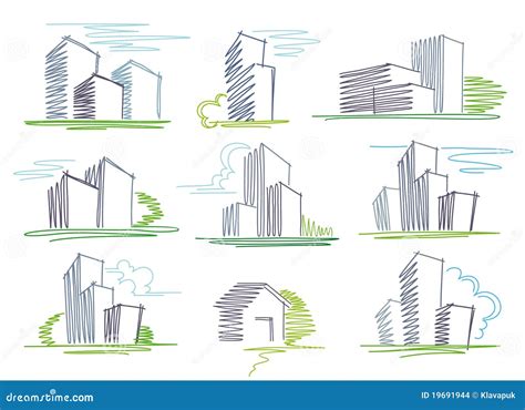 Sketches of buildings stock vector. Illustration of facade - 19691944