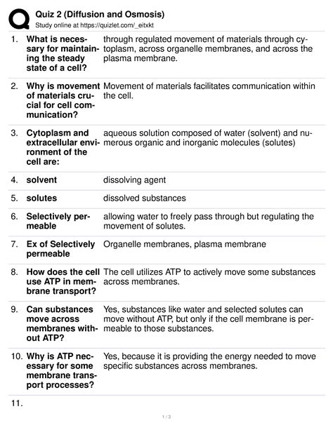 Lab Quiz Quizlet Study Guide Quiz Diffusion And Osmosis Study