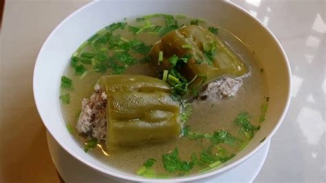 Thai Style Stuffed Bitter Gourd Soup With Minced Pork Recipe Youtube