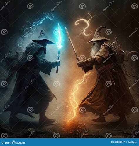 Battle between Two Powerful Wizards Each Wielding Powerful Magic, Fantasy Art, AI Generation ...