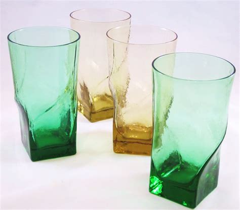 Vintage Drinking Glasses Colored Glass Modern Square Bottom Twist Morgantown Glass Vintage