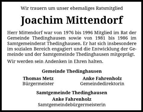 Traueranzeigen Von Joachim Mittendorf Trauer Kreiszeitung De