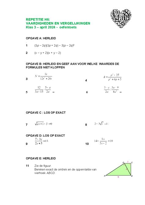 Oefentoets H6 Vaardigheden En Vergelijkingen REPETITIE H6
